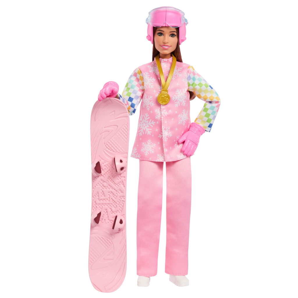 Barbie Careers Snowboarder Doll in Pink Jacket with 10+ Accessories Including Color-Change Snowboard