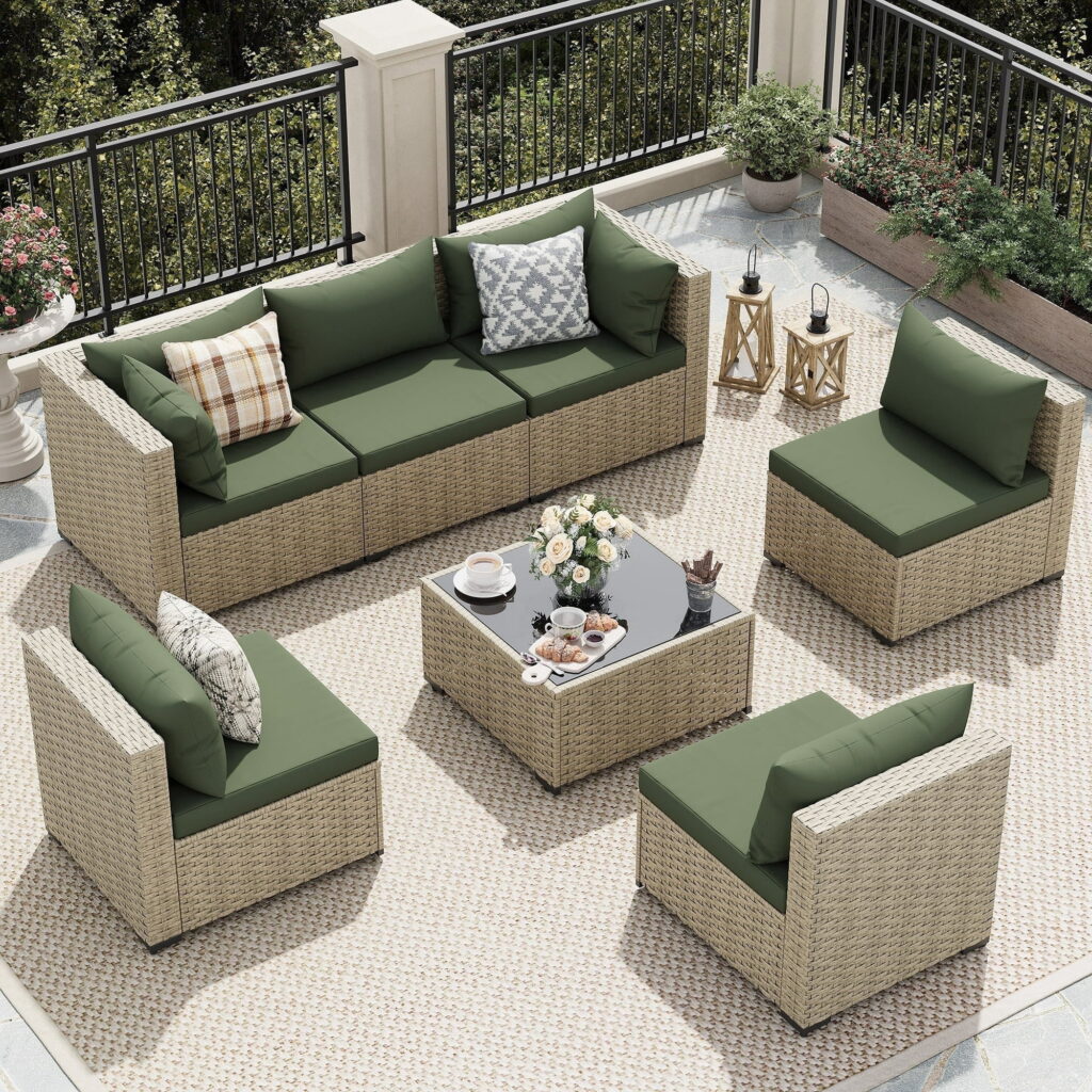 UDPATIO Patio Furniture Sets, Modular Rattan Outdoor Patio Sectional Furniture Sofa Set, Wicker Patio Conversation Set for Backyard