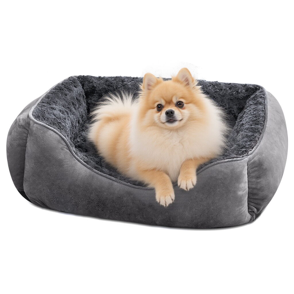 Rectangle Dog Bed for Large Medium Small Dogs, Soft Breathable Puppy & Pet Cuddler with Washable Sofa Bed, Durable Calming Dog Bed with Anti-Slip Bottom, Gray, 20"x19"x6"