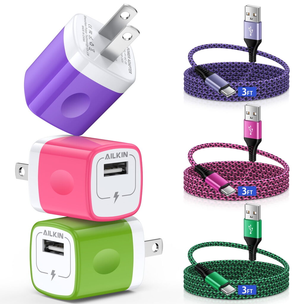 Type C Charger Fast Charging,AILKIN 3PACK Usb Charger Block Plug Adapter 3PCS Usb C Charging Cable 3ft Usb A to Usb C Cable High Speed Phone Charger Cord Type C Android Fast Charger Block