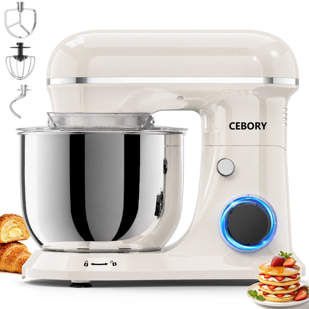 CEBORY 3-in-1 Stand Mixer, 4 QT Tilt-Head Electric Kitchen Mixer with Dough Hook, Beater, Whisk, and Stainless Steel Bowl for Home Baking