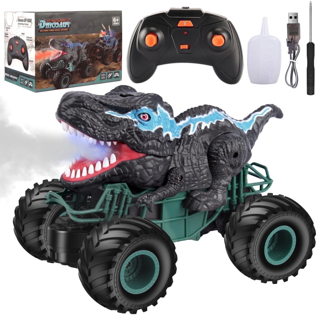 UUGEE Remote Control Dinosaur Cars for Boys, 2.4G RC Monster Truck with Lights Sound Spray, Christmas Birthday Gifts Toys for 6 8 9 10 Year Old Kids