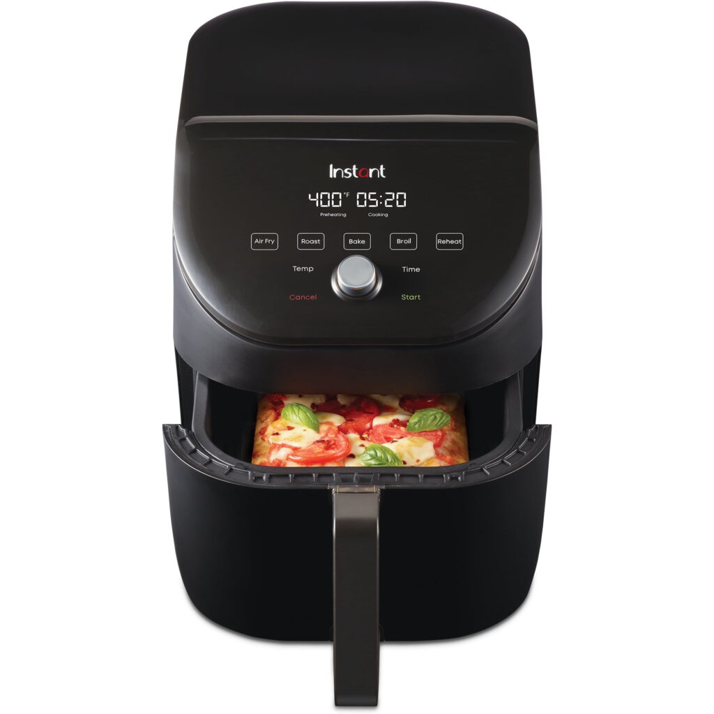 Instant Pot 6Qt Vortex Slim XL 5-in-1 Compact Air Fryer, Air Fry, Crisp, Roast, Reheat, Bake, Broil, Nonstick, Dishwasher-Safe Basket, Space Saving, Black