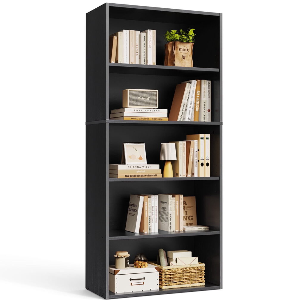 EDX 5 Tier Bookcase Storage, 53 Inch Large Tall Floor Standing Open Bookshelf for Home Office, Living Room, and Bedroom, Black