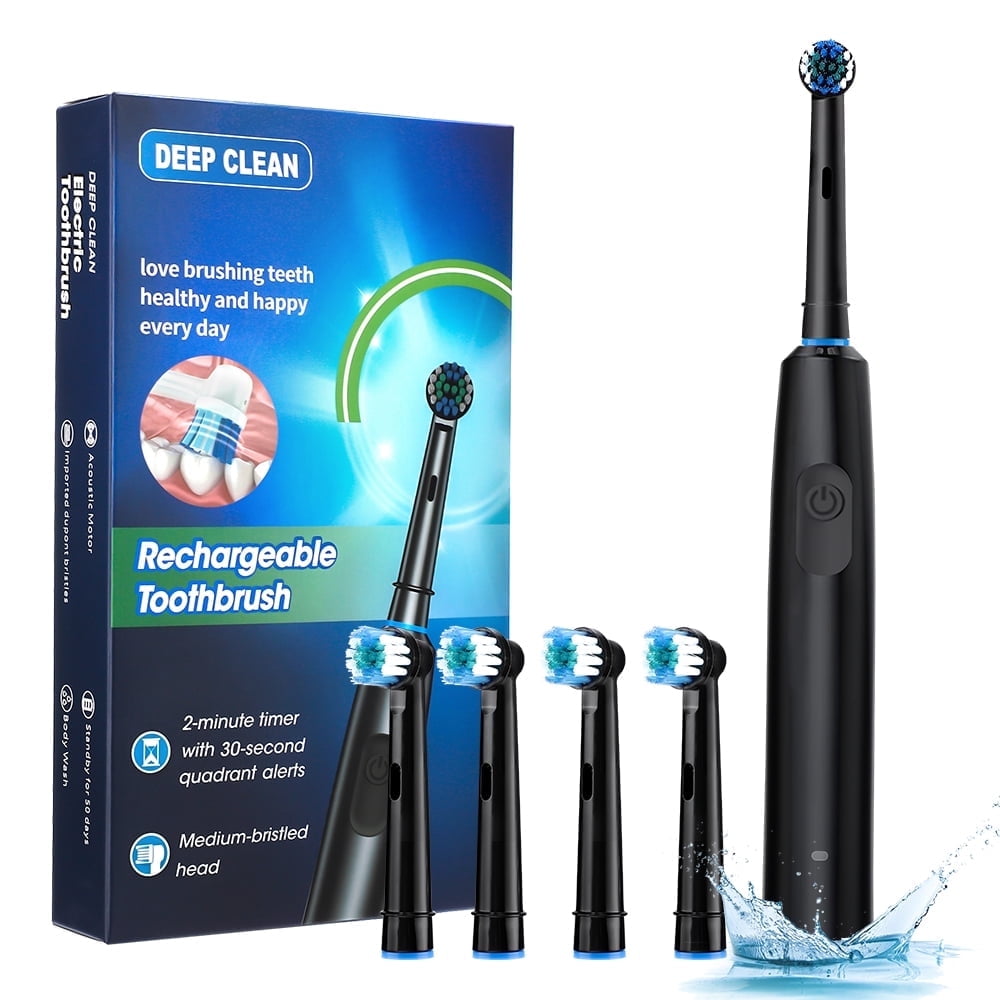 Flaremore Rechargeable Electric Toothbrush,5 Speed Adjustment Round Head Rotating and 2 Min Smart Timer Electric Toothbrush,600mAh Electric Toothbrush for Adults,Travel Toothbrush Set Black