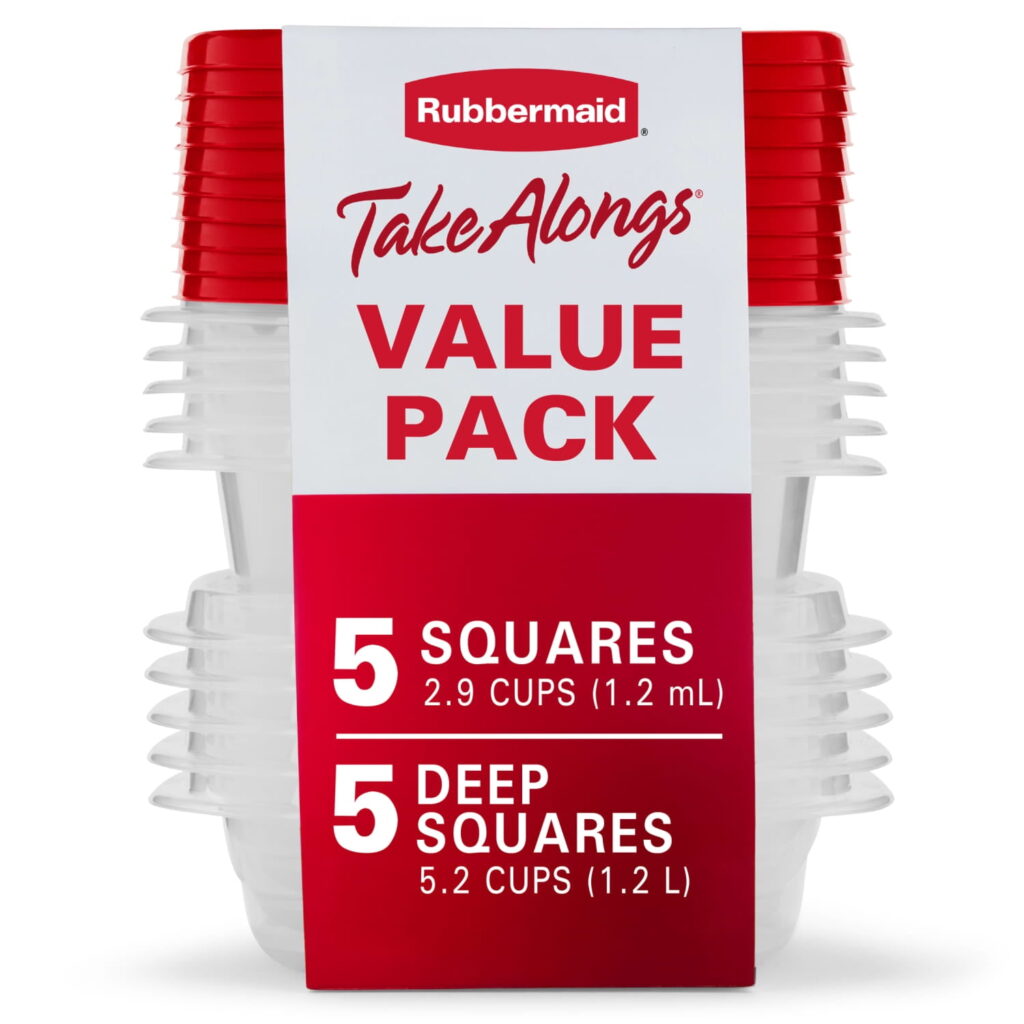 Rubbermaid TakeAlongs Food Storage Containers, 10 Piece Set, Red