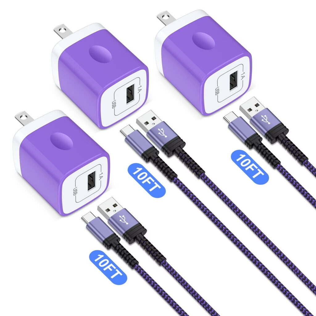 Type C Charger Fast Charging 10 Feet HopePow 3PCS 1A/5V Usb Wall Charging Block Adapter Plug with 3PCS Charging Cables 10ft USB C Cable High Speed Android Phone Charger Cords