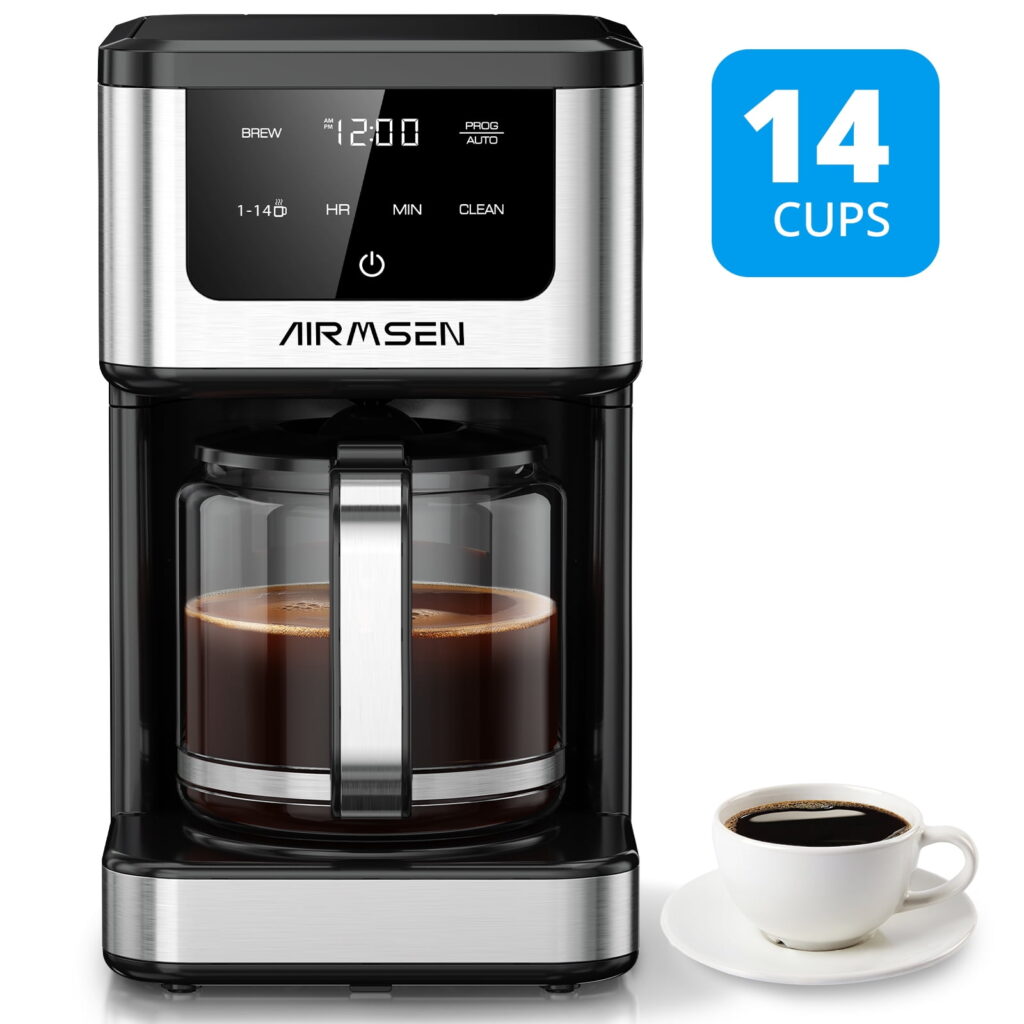 AIRMSEN 14-Cup Coffee Maker with Adjustable Brew Sizes, Programmable Coffee Machine with 71oz Glass Carafe, Drip Coffee Pot, 2-Hour Keep Warm, Auto-off